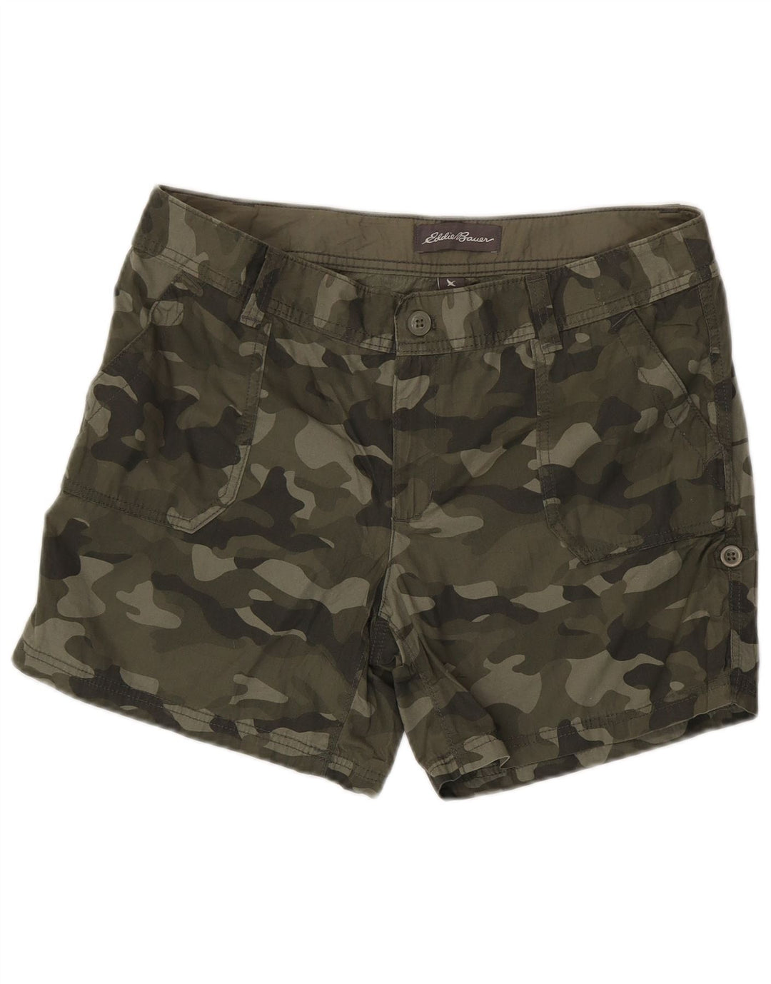 EDDIE BAUER Damen Chinoshorts US 12 Large W36 Khaki Camouflage Baumwolle