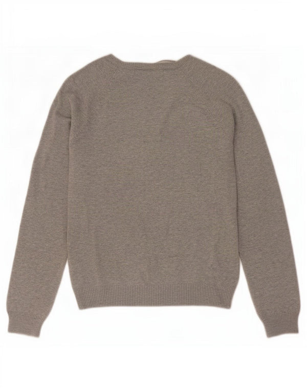 Zara Damen-Pullover mit V-Ausschnitt, Gr. 44, Größe L, grau gefleckte Baumwolle