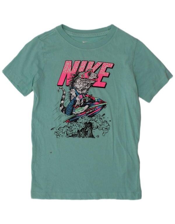 Nike Jungen-T-Shirt mit Grafik, 8–9 Jahre, Größe S, Türkis, Baumwolle