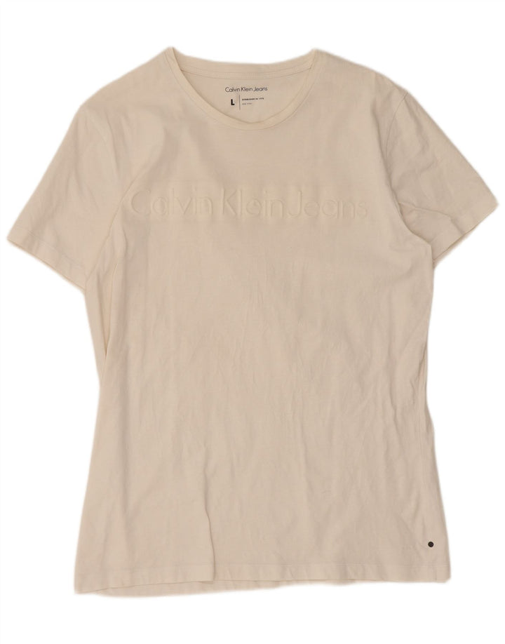 Calvin Klein Jeans Herren-T-Shirt mit Grafik, Größe L, Weiß