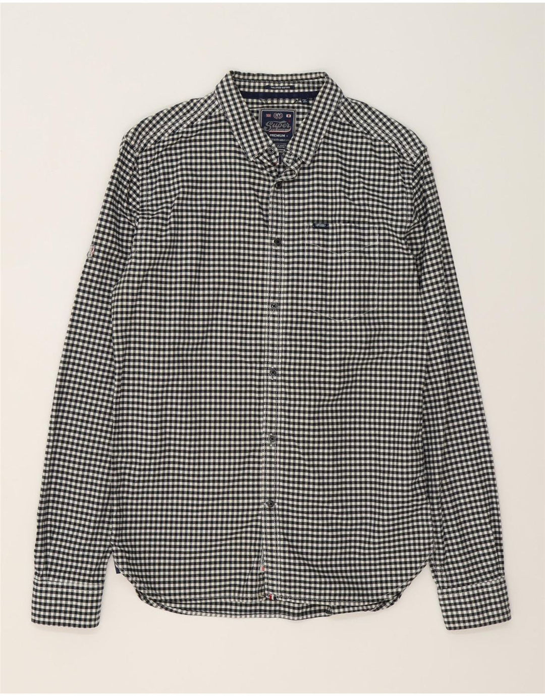 SUPERDRY Herren-Hemd, groß, schwarzes Gingham-Baumwolle