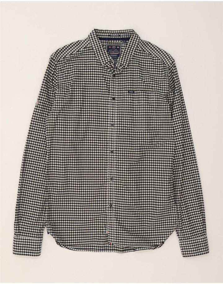 SUPERDRY Herren-Hemd, groß, schwarzes Gingham-Baumwolle