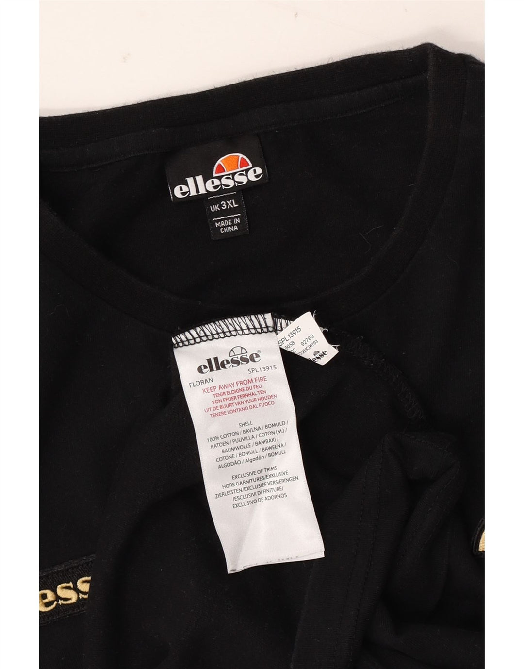 ELLESSE Herren T-Shirt Top 3XL Schwarz Baumwolle
