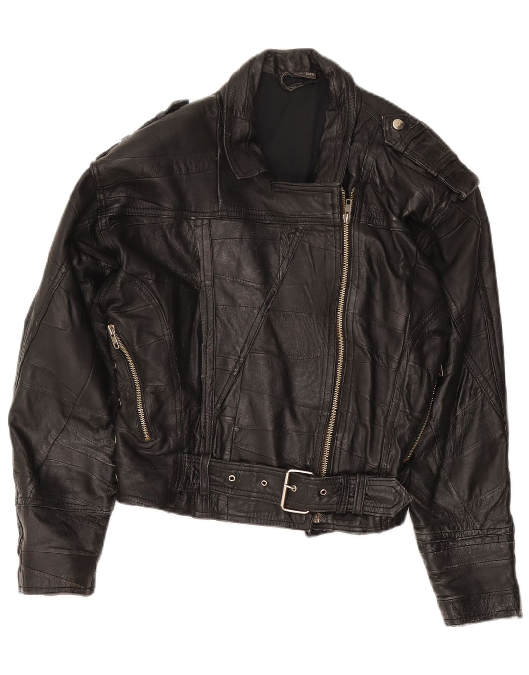 Vintage Damen Biker Lederjacke IT 42 Mittelschwarzes Leder