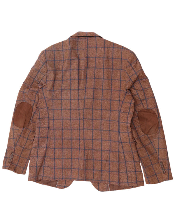 Marks & Spencer Mens 1 Button Blazer Jacket IT 54 2XL Brown Check Wool