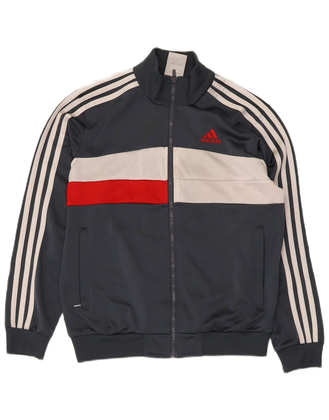 Adidas Jungen-Trainingsanzug-Top-Jacke, 11–12 Jahre, graues Colourblock-Polyester