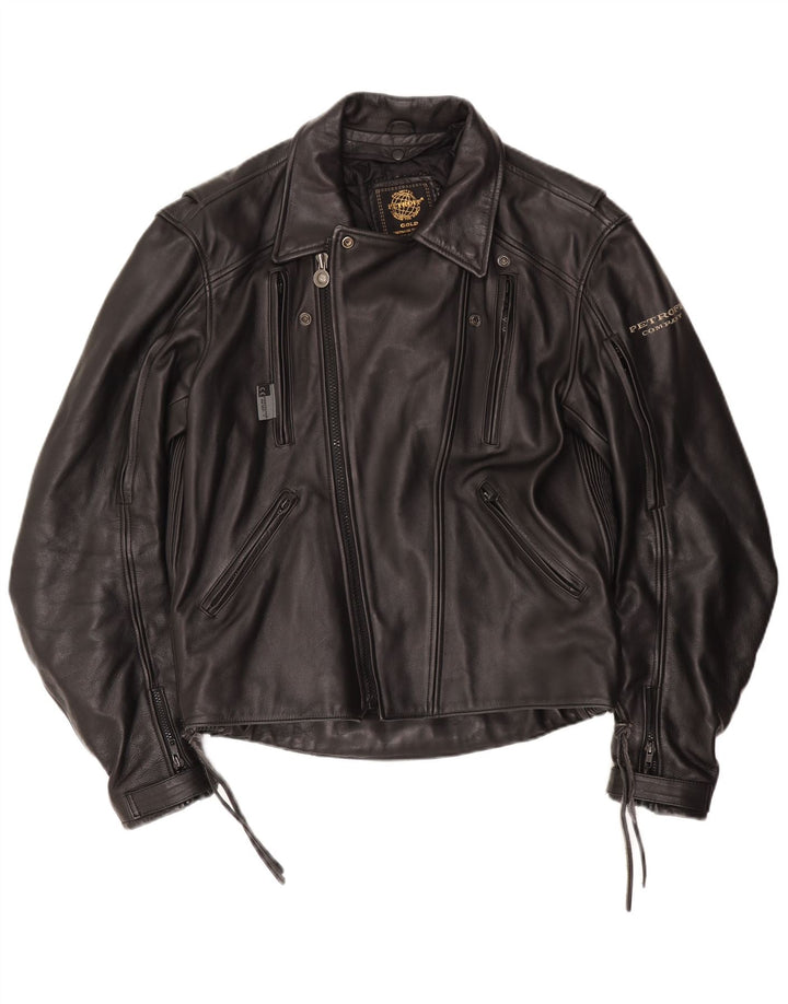 Herren-Bikerjacke aus Leder mit Grafik, UK 42, XL, Schwarz