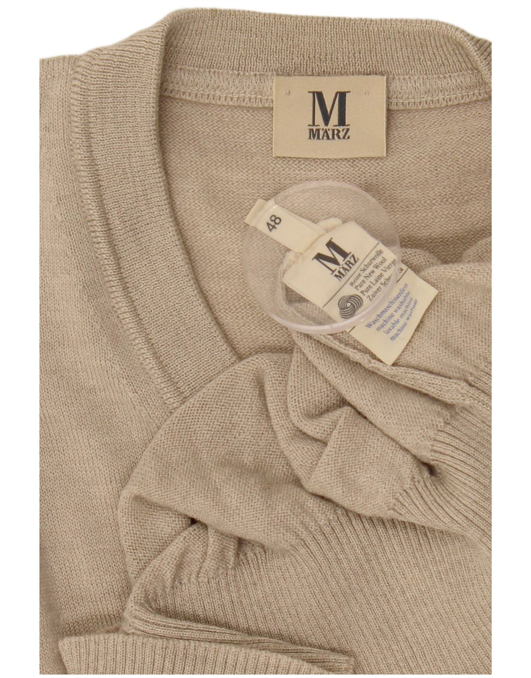Marz Herren-Pullover mit V-Ausschnitt IT 48 Mittelbeige Wolle