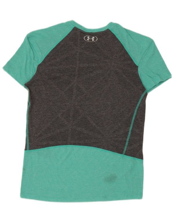 Under Armour Damen Heat Gear T-Shirt Top UK 10 Small Grün Farbblock