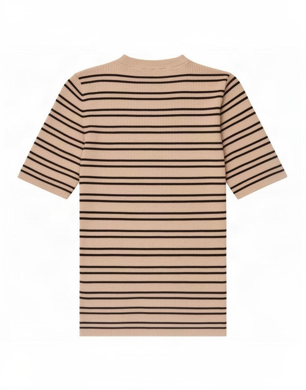 Marks & Spencer Damen T-Shirt Top UK 14 Large Beige Gestreifte Viskose