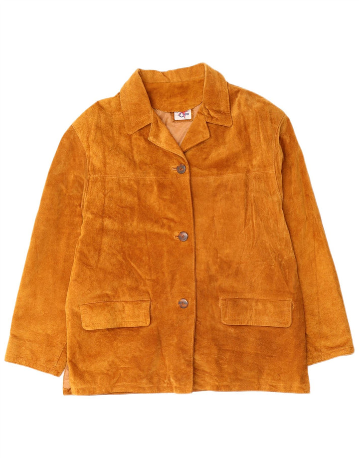 Vintage Damen Wildlederjacke UK 16 Großes braunes Leder Retro