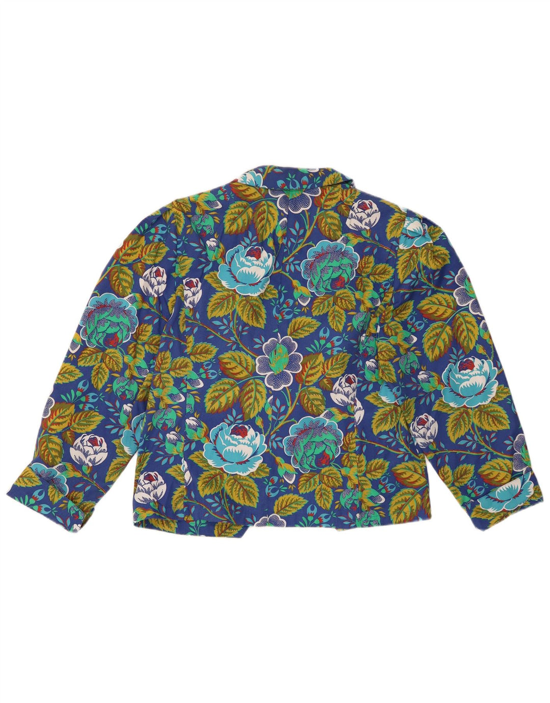 JEAN CLAIRE Damen 1-Knopf-Blazerjacke IT 42 Mittelblaue, geblümte Baumwolle