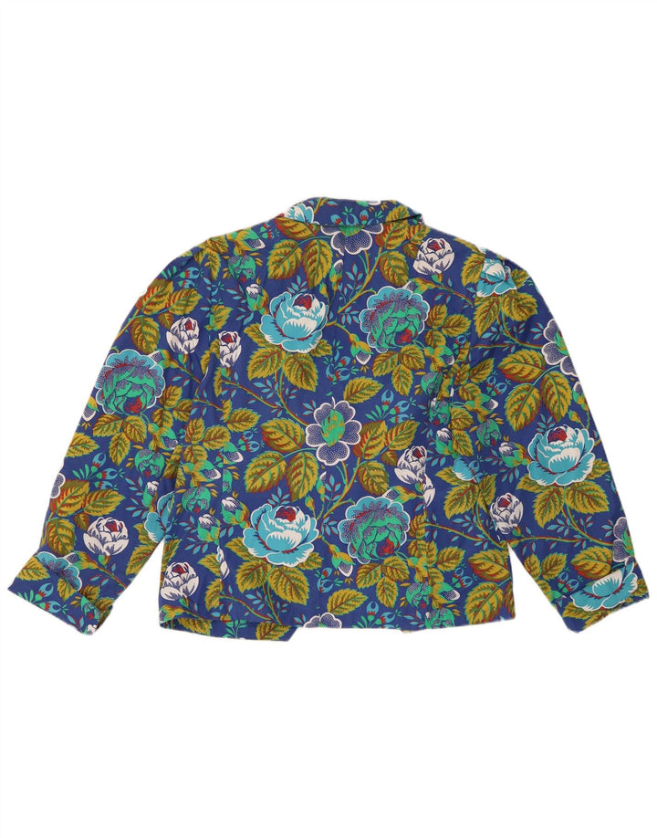 JEAN CLAIRE Damen 1-Knopf-Blazerjacke IT 42 Mittelblaue, geblümte Baumwolle
