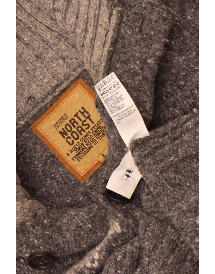 Marks & Spencer Herren-Pullover mit Knopfkragen, groß, graue Fair-Isle-Wolle