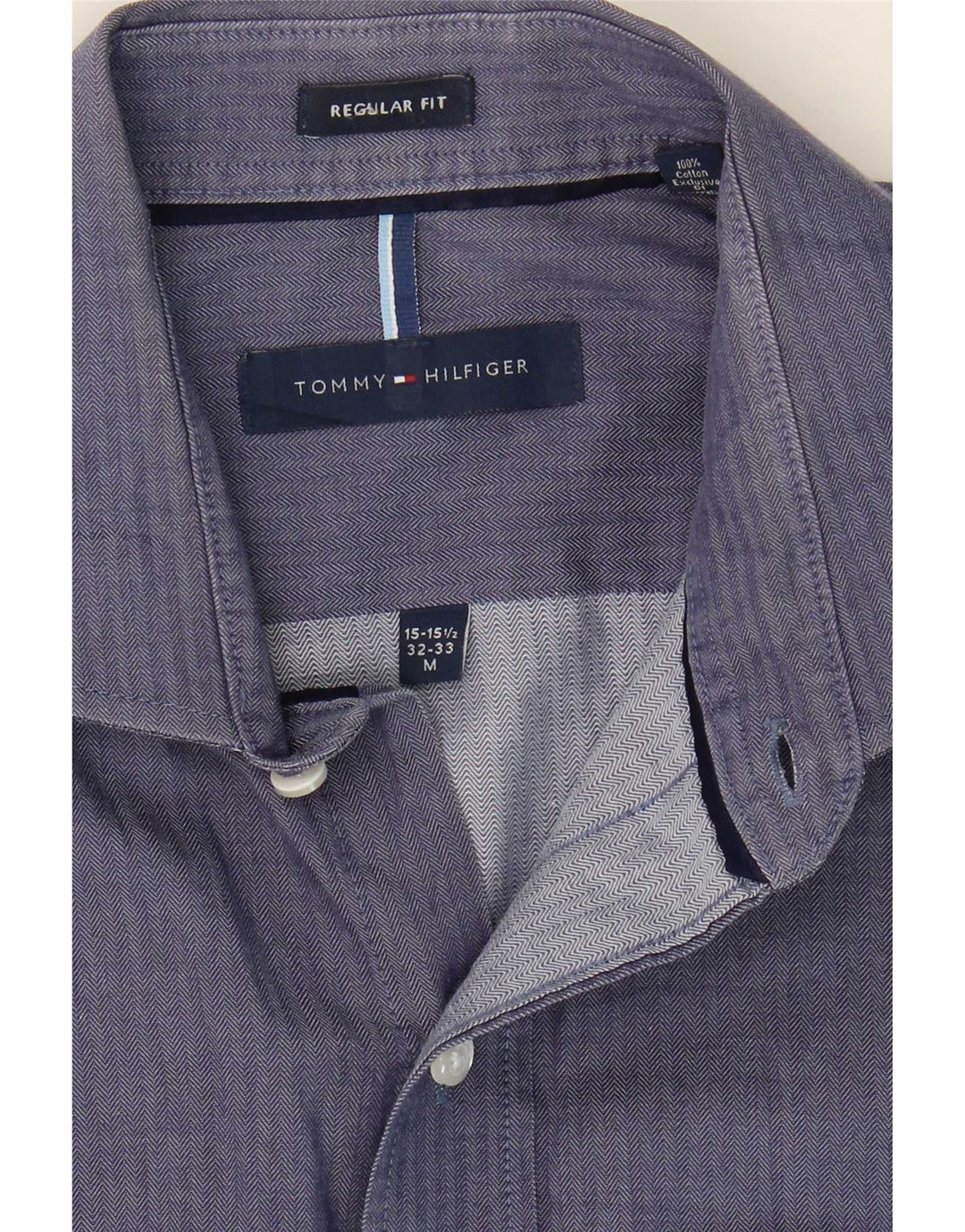 Tommy Hilfiger Herrenhemd Größe 15 1/2 Mittel Marineblau Fischgrätenmuster