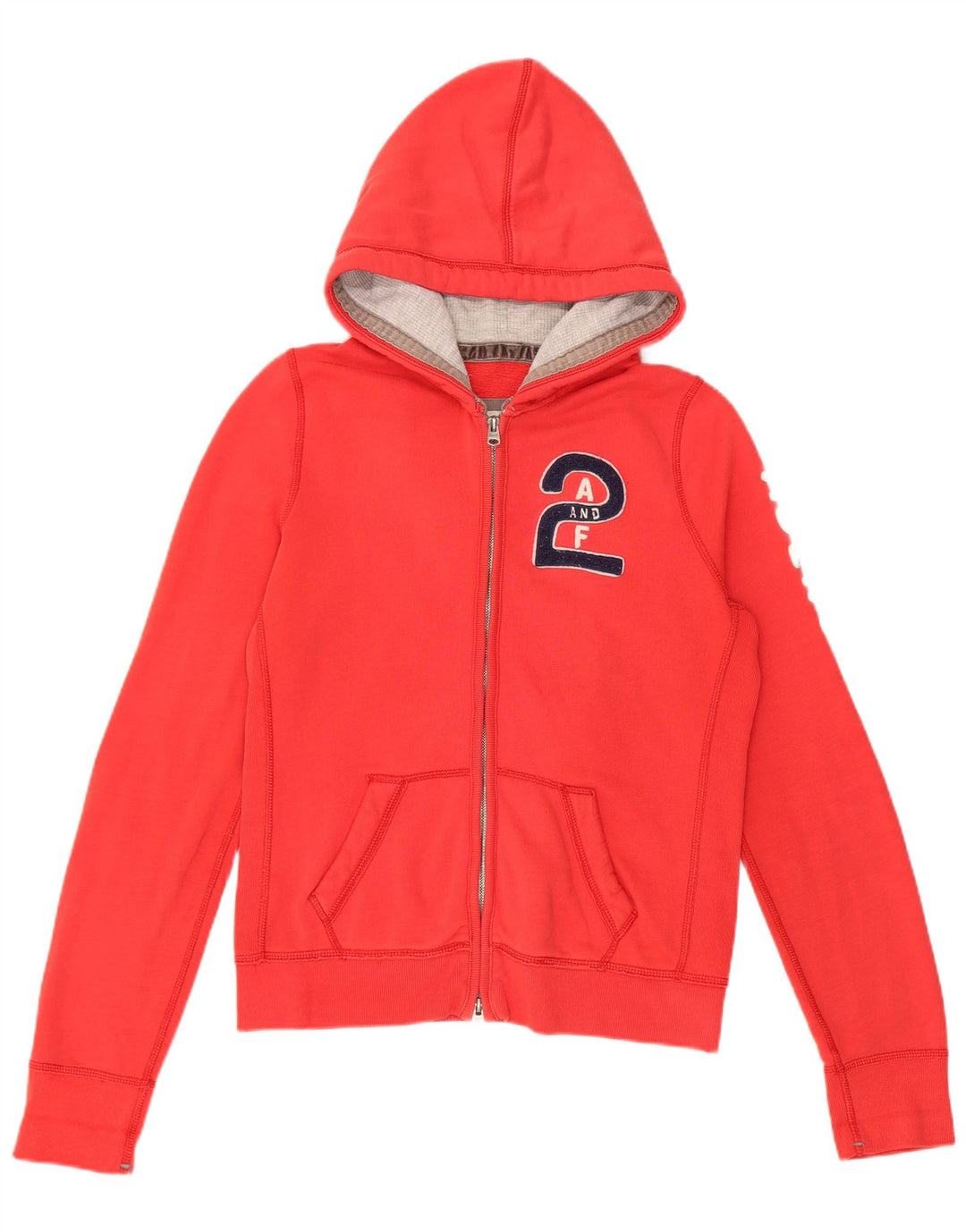 ABERCROMBIE & FITCH Damen-Kapuzenpullover mit grafischem Reißverschluss, UK 16, Größe L, Rot