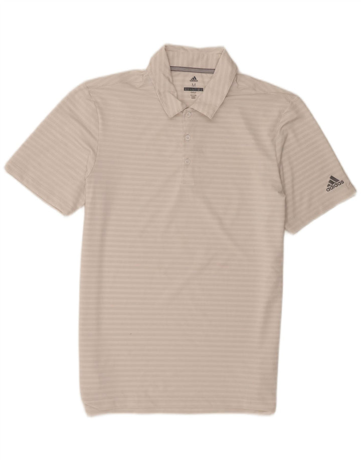 Adidas Herren Golf-Poloshirt, mittelweiß, gestreift, Polyester