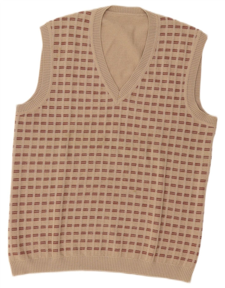 Vintage Herren Weste Tank Top Klein Beige Geometrisch