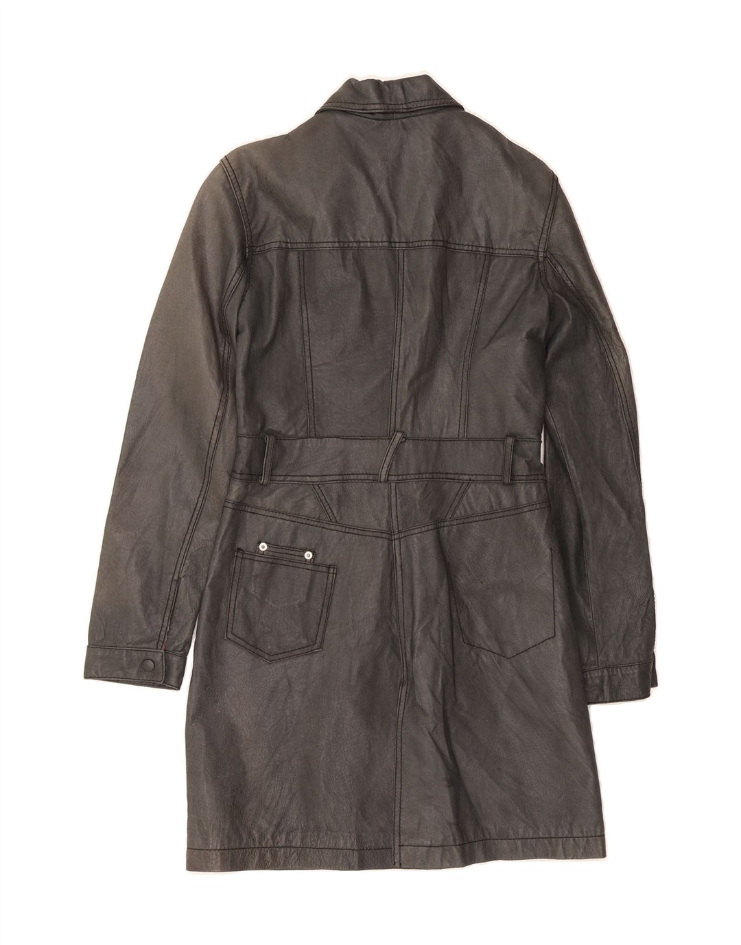 VINTAGE Womens Leather Coat UK 10 Small Black Leather Vintage Vintage and Second-Hand Vintage from Messina Hembry 