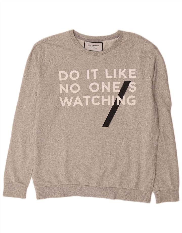 Zara Herren Grafik Sweatshirt Pullover XL Grau Baumwolle
