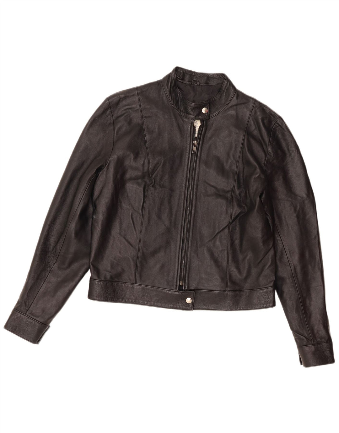 Vintage Damen Crop Leder Racer Jacke UK 16 Großes schwarzes Leder