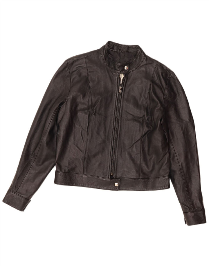Vintage Damen Crop Leder Racer Jacke UK 16 Großes schwarzes Leder