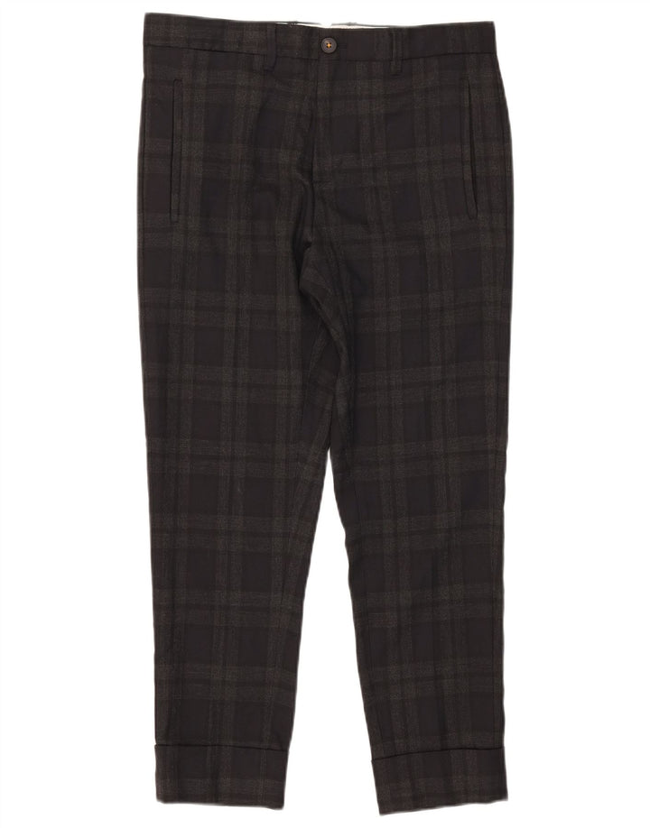 Schmale, verkürzte Herrenhose von Zara, EU 38, Größe S, W30, L25, grau kariertes Polyester