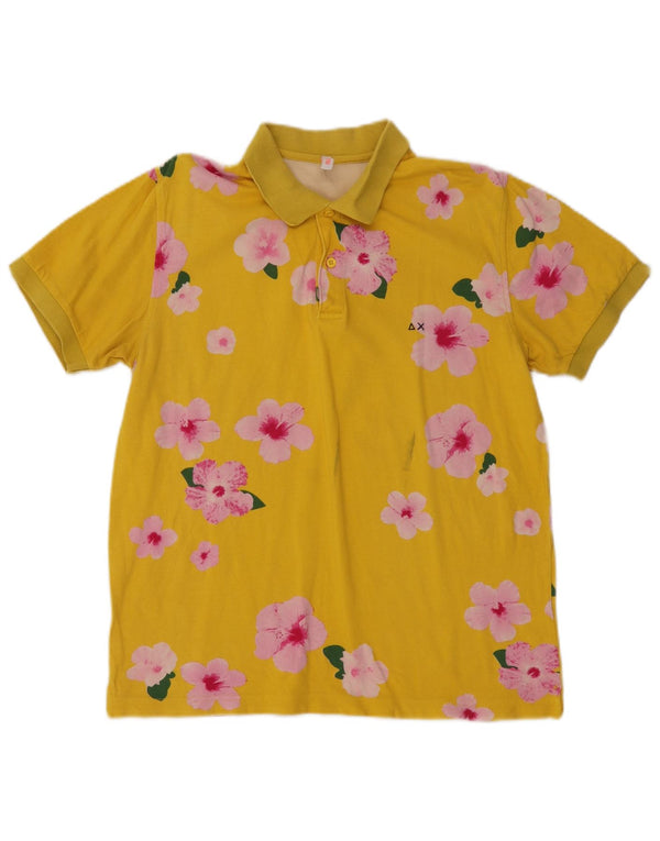 Sun68 Damen Poloshirt UK 18 XL Gelb geblümte Baumwolle