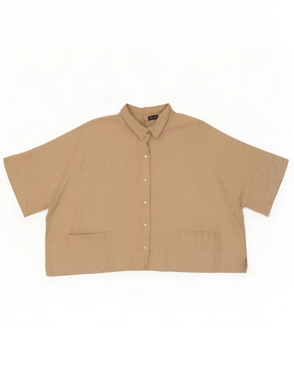 Vintage Damen Crop Shirt Bluse UK 22 3XL Beige Baumwolle