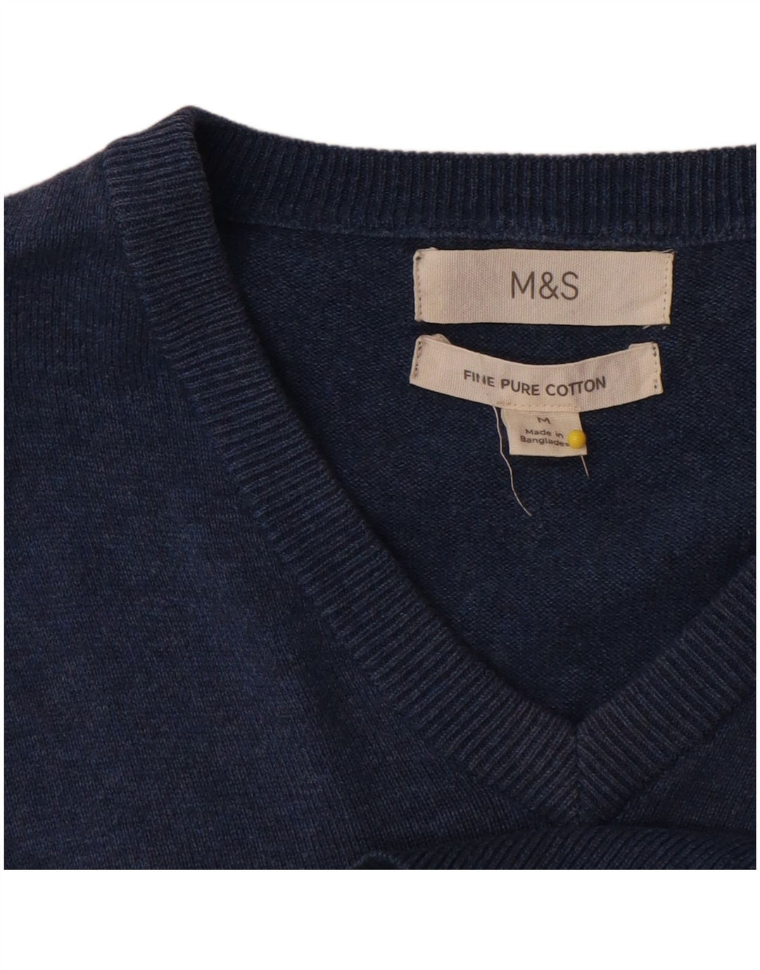 Marks & Spencer Herren-Pullover mit V-Ausschnitt aus mittelblauer Baumwolle