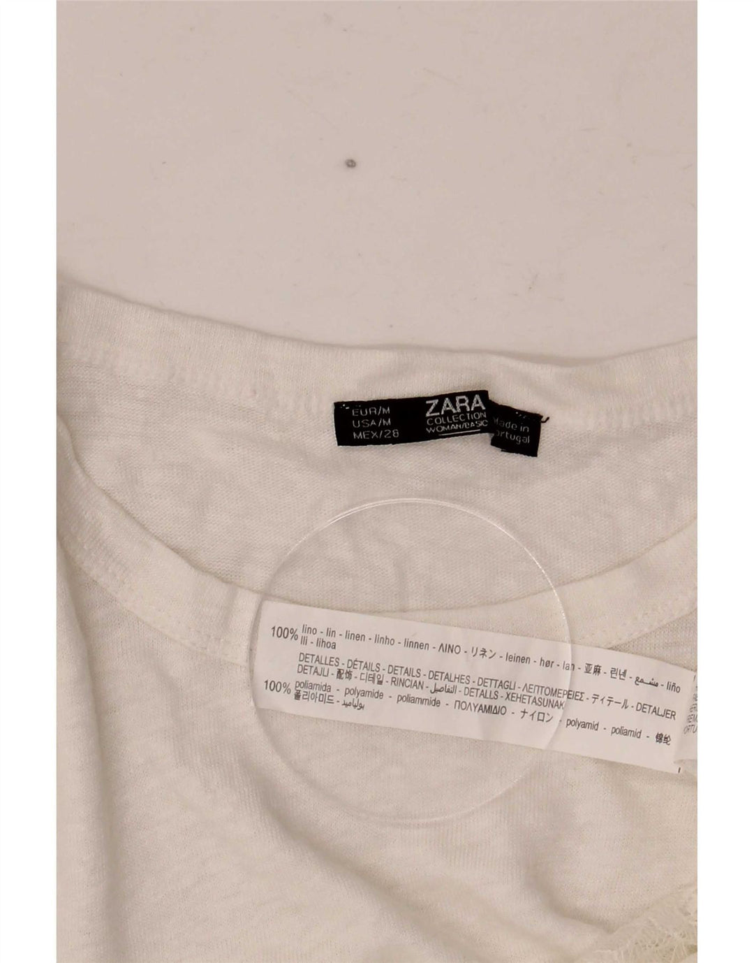 Zara Damen Crop Bluse Top UK 12 Mittelweißes Leinen