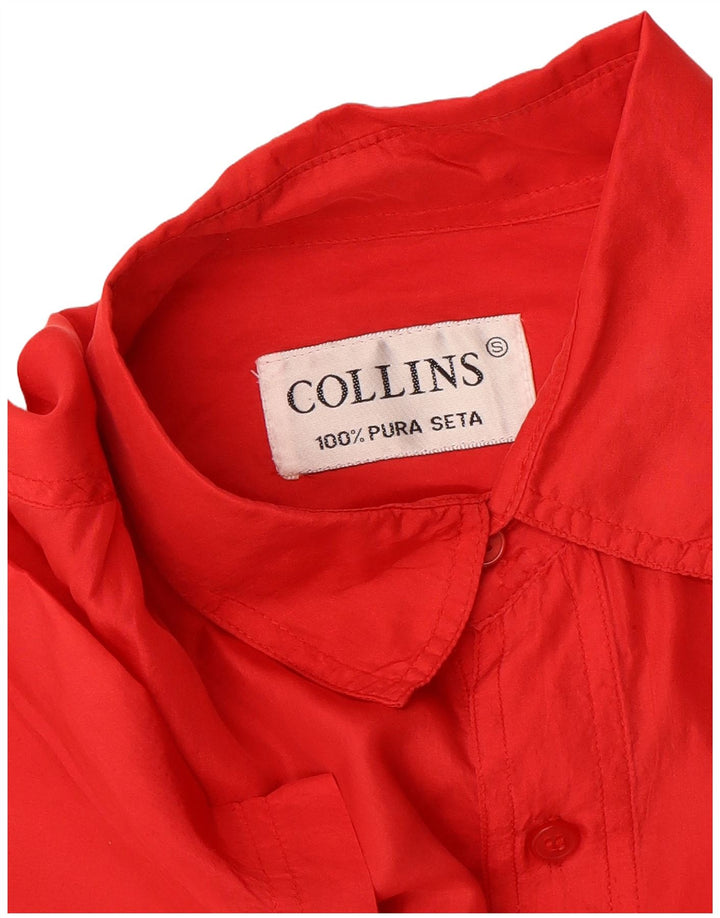 COLLINS Mens Short Sleeve Shirt Small Red Silk