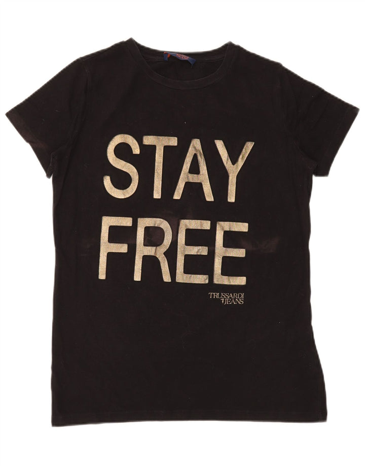 Trussardi Jeans Damen Grafik-T-Shirt-Oberteil UK 14 Medium Schwarz