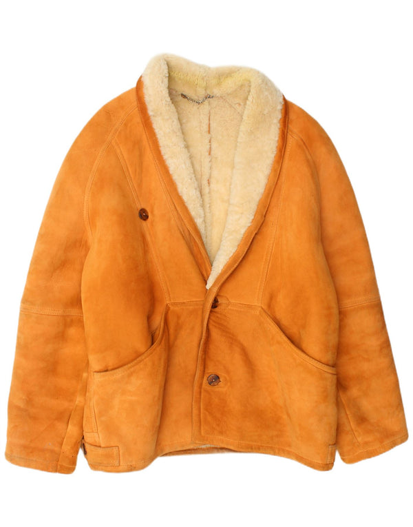 VINTAGE Herren Shearling Jacke IT 52 XL Beige Shearling