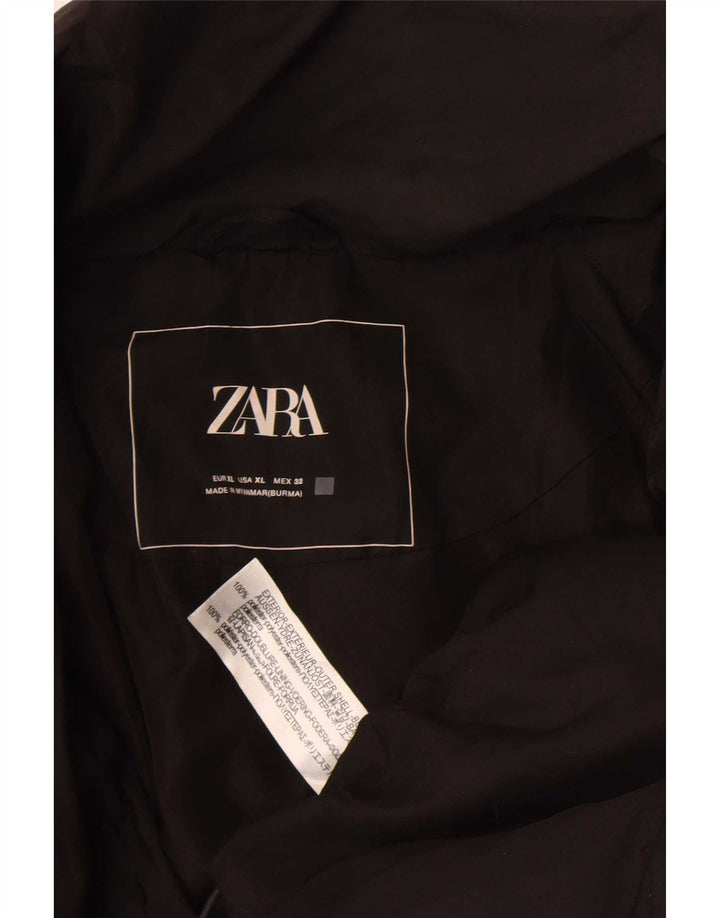 Zara Damen Übergroße Crop Wattierte Jacke UK 18 XL Schwarz Polyester