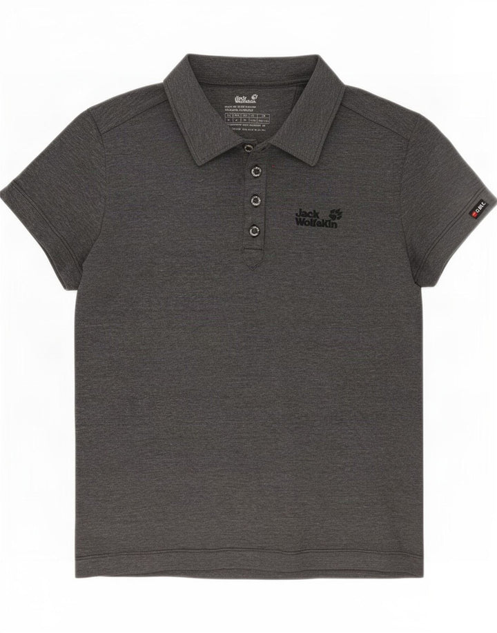 Jack Wolfskin Damen Poloshirt UK 12/14 Mittelgrau meliertes Polyester