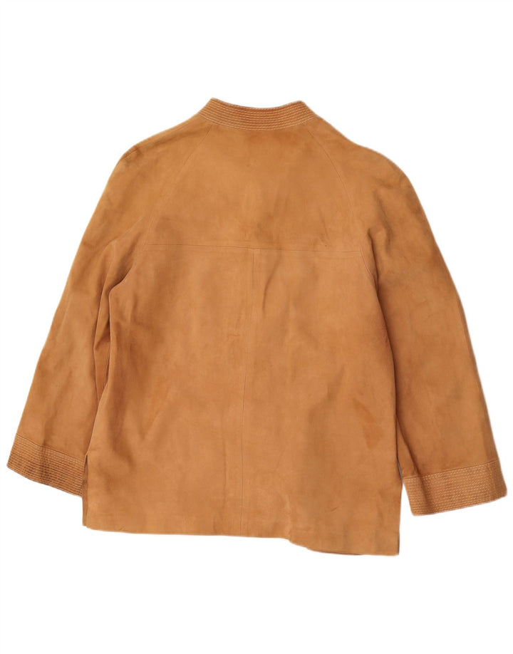 Vintage Damen 3-Knopf-Wildleder-Blazerjacke UK 14 Mittelbeige