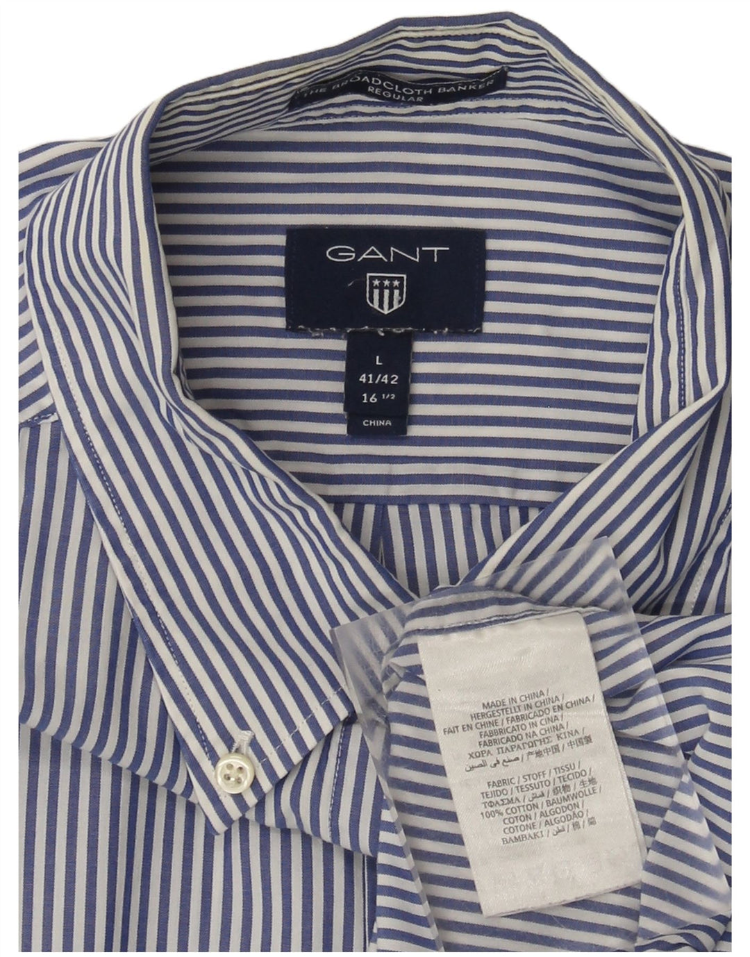 Gant Herren-Hemd, normal, Größe 41/42, 16 1/2, große, blau gestreifte Baumwolle
