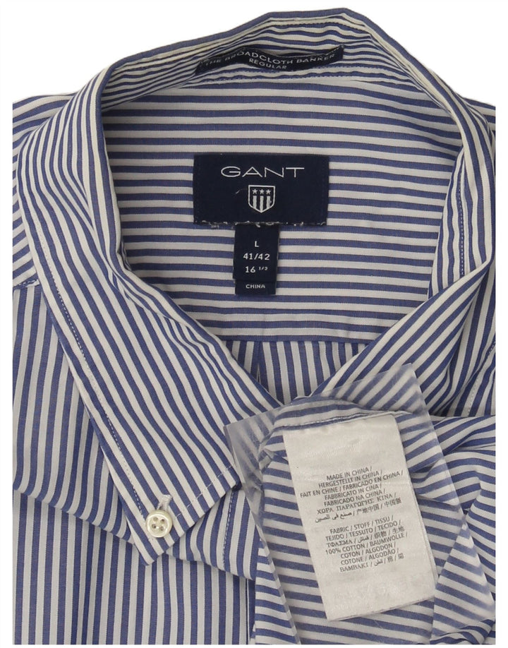 Gant Herren-Hemd, normal, Größe 41/42, 16 1/2, große, blau gestreifte Baumwolle