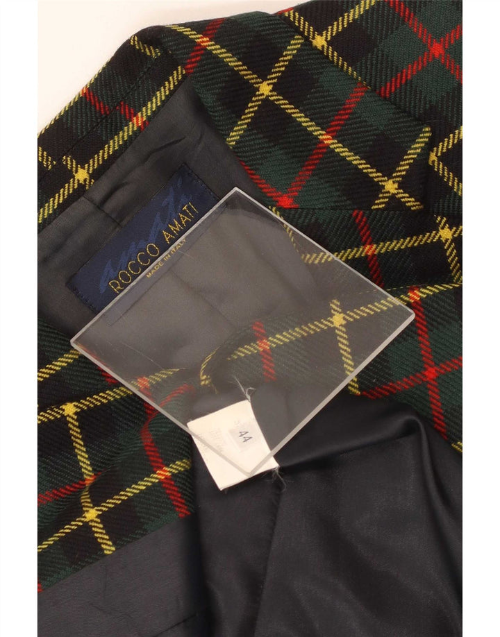 Vintage Damen 3-Knopf-Blazerjacke IT 44 mittelgrün karierte Wolle
