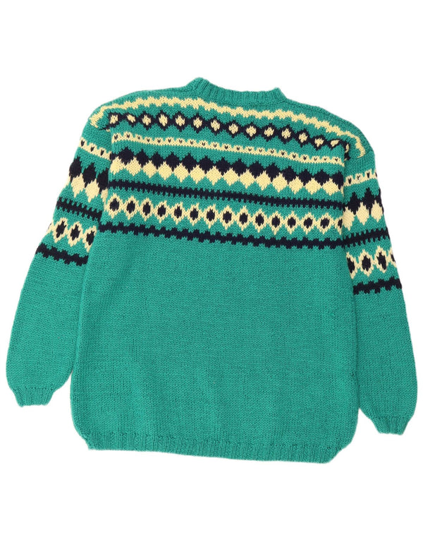 VINTAGE Damen-Pullover mit Rundhalsausschnitt, UK 14, große grüne Fair Isle