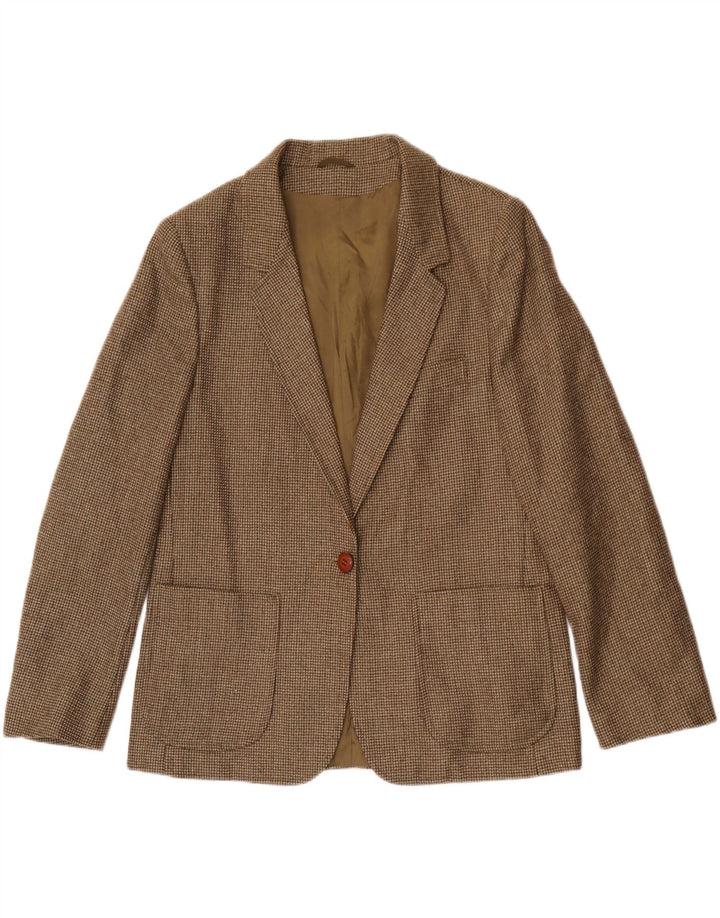 Vintage Damen 1-Knopf-Blazerjacke UK 14 Großer Khaki-Karo