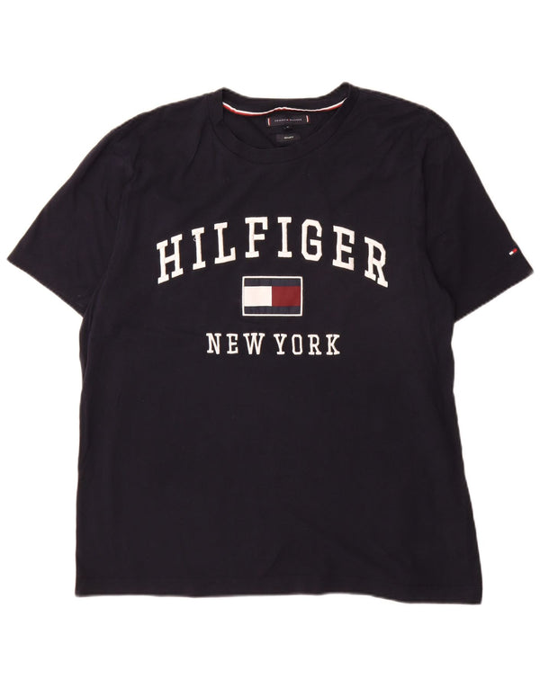 Tommy Hilfiger Herren-T-Shirt mit normaler Passform, Grafik, XL, Marineblau