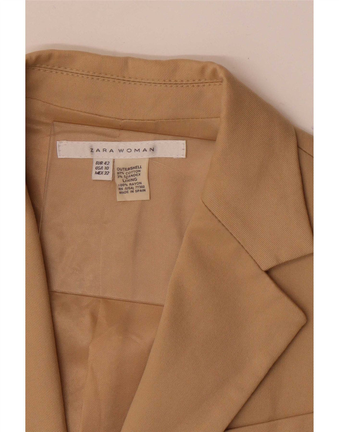 Zara Damen 2-Knopf-Blazerjacke EU 42, große beige Baumwolle
