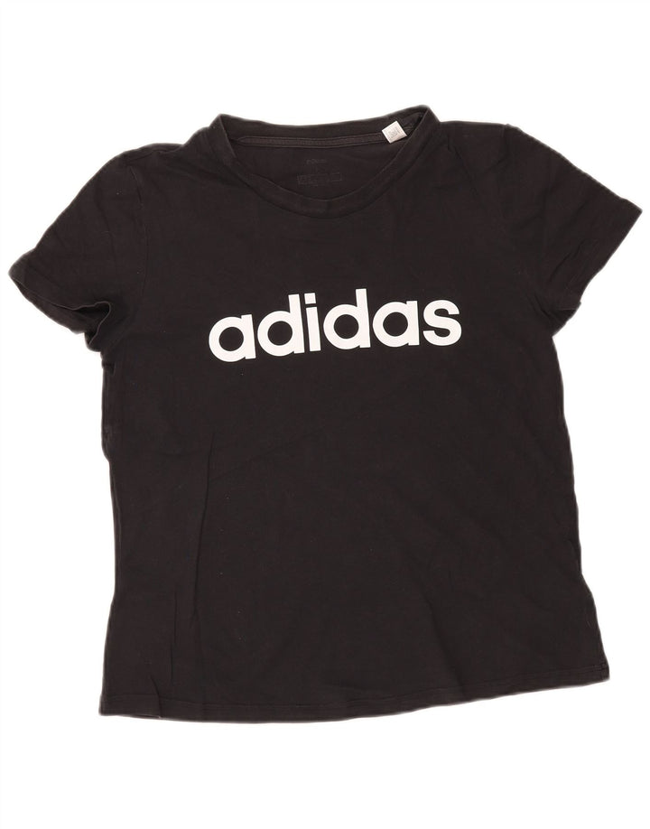 ADIDAS Damen Grafik T-Shirt Top UK 14/16 Large Schwarz