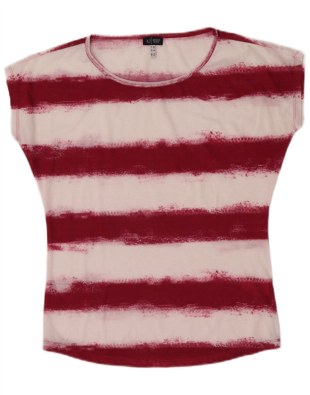 Armani Jeans Damen T-Shirt Top EU 40 Medium Burgunderrot gestreift Polyester