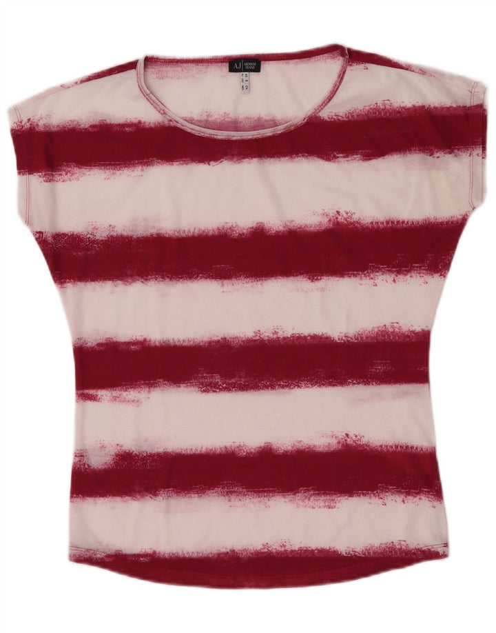 Armani Jeans Damen T-Shirt Top EU 40 Medium Burgunderrot gestreift Polyester