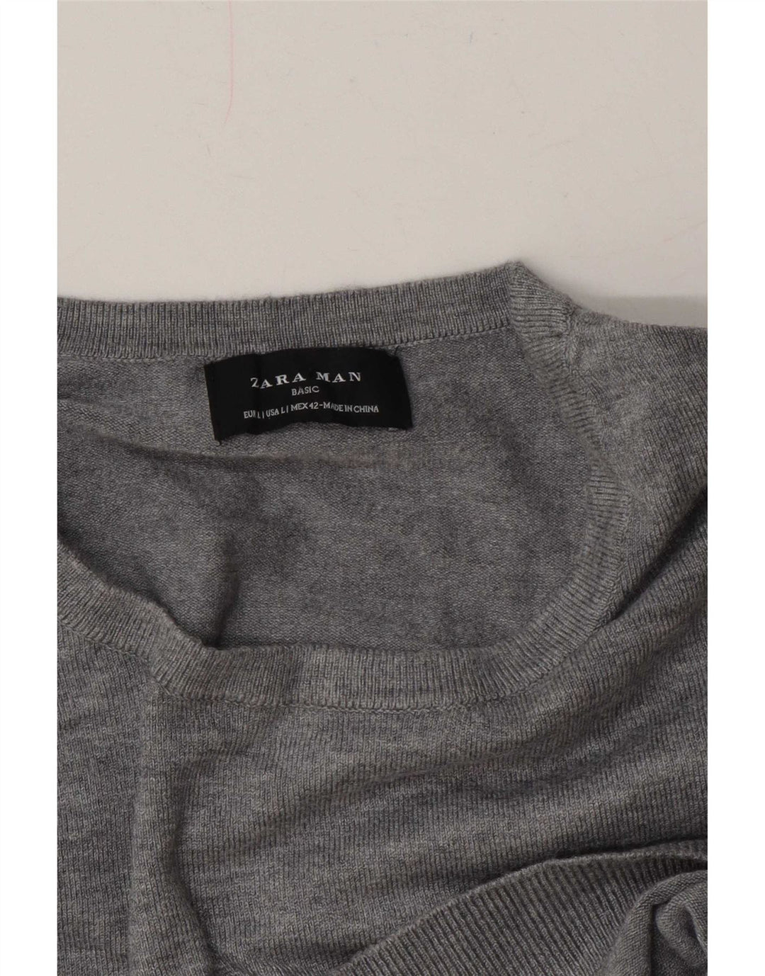Zara Herren-Pullover mit Rundhalsausschnitt, Größe L, Grau