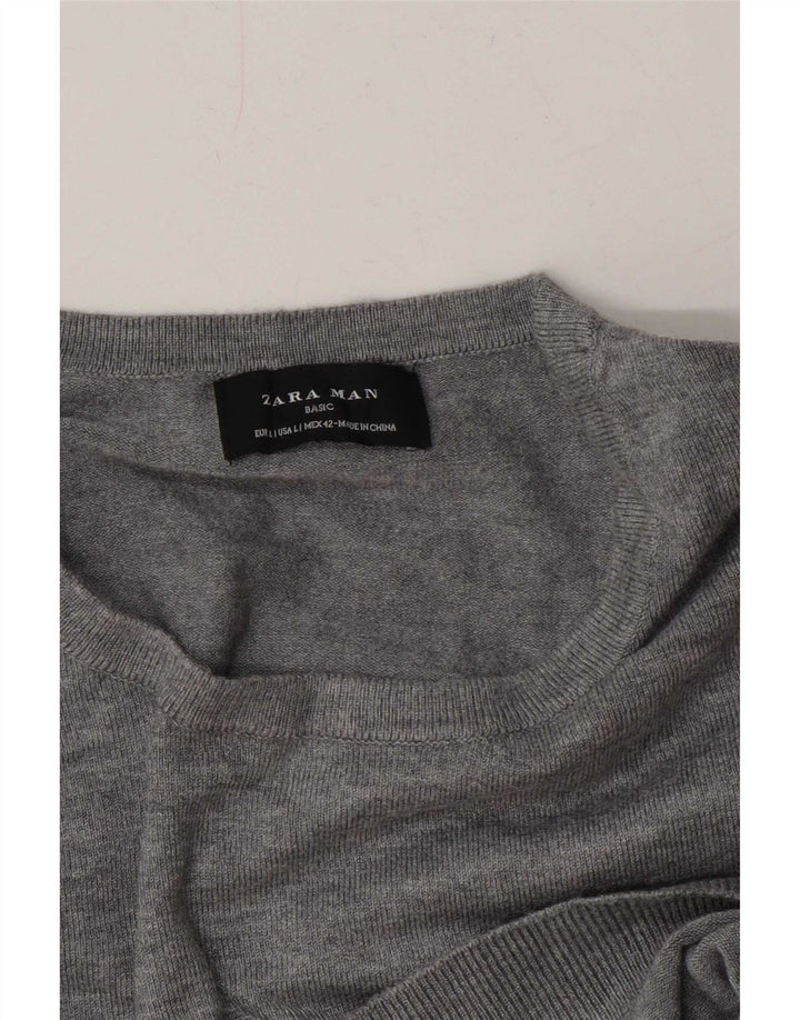 Zara Herren-Pullover mit Rundhalsausschnitt, Größe L, Grau