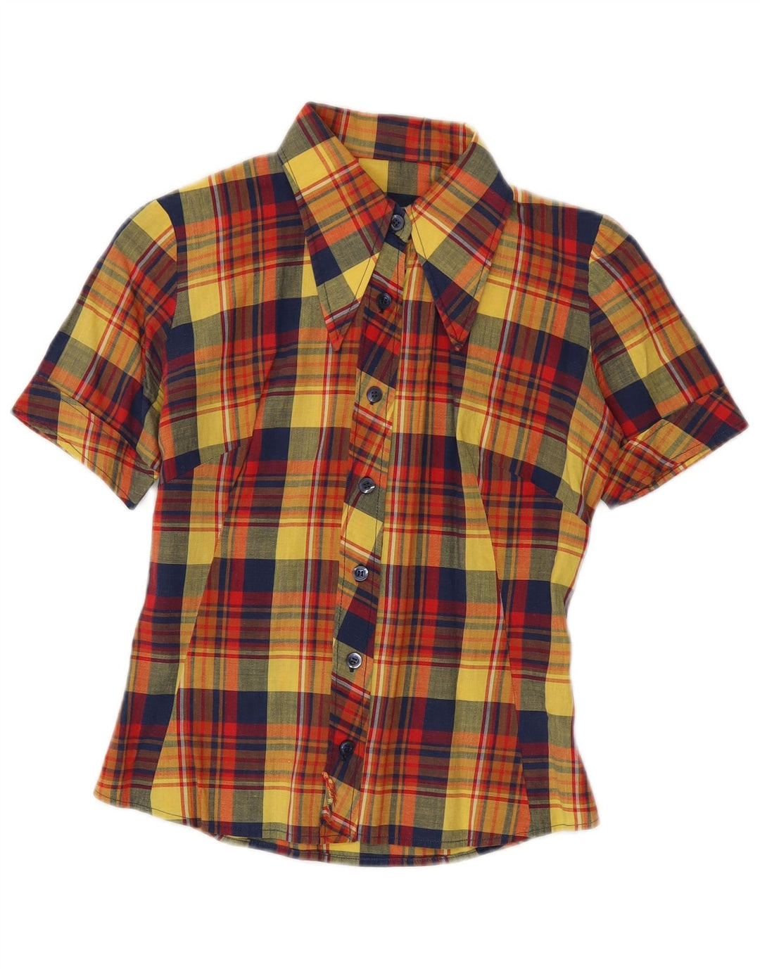 VINTAGE Damen Kurzarmhemd UK 10 Kleiner mehrfarbiger Karo